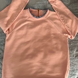 J Crew Pink Sweatshirt with ruffles & gold zip up back. Size Small